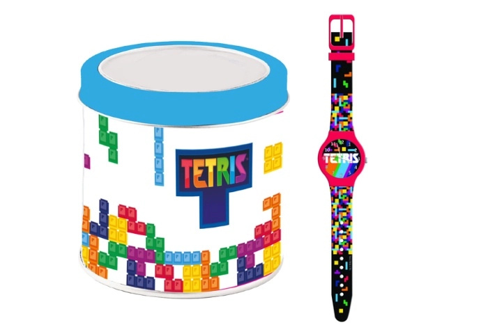 Dětské hodinky Tetris v plechové dóze
