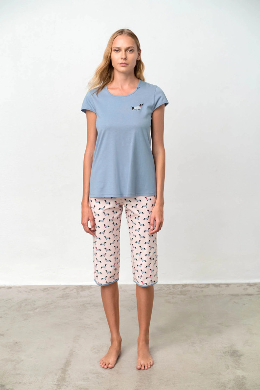 Vamp - Dvoudílné dámské pyžamo – Dachsy 18308 - Vamp blue dusty S