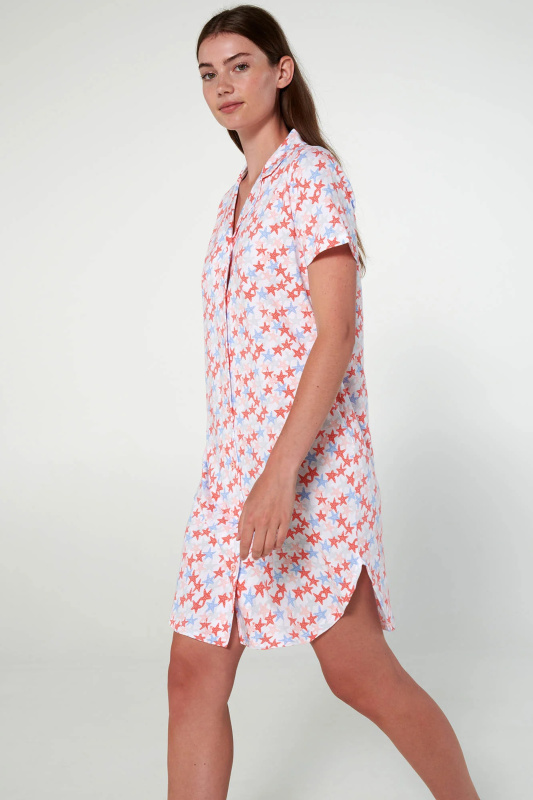 Vamp - Noční košile s knoflíky a potiskem 20287 - Vamp coral berry xxl