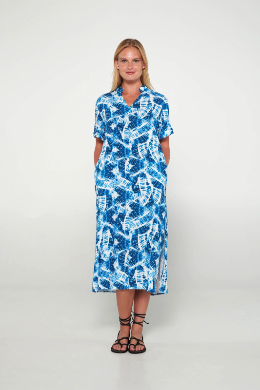 Vamp - Dlouhý kaftan s potiskem 20446 - Vamp blue wave S
