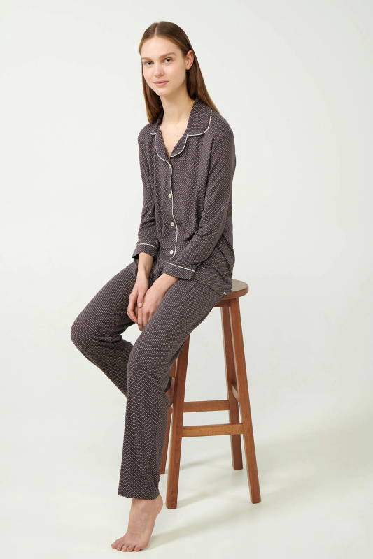 Vamp - Puntíkované pyžamo s knoflíky 21052 - Vamp gray mauve l
