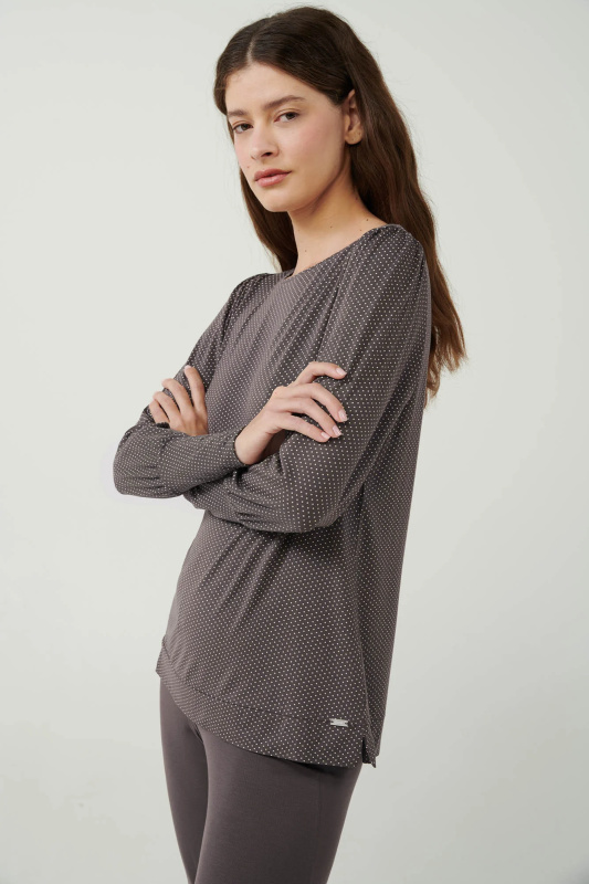 Vamp - Puntíkované pyžamo s manžetovými rukávy 21053 - Vamp gray mauve m