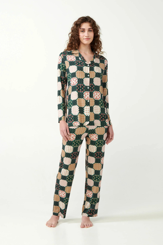 Vamp - Dámské pyžamo na knoflíky 21081 - Vamp green timber s