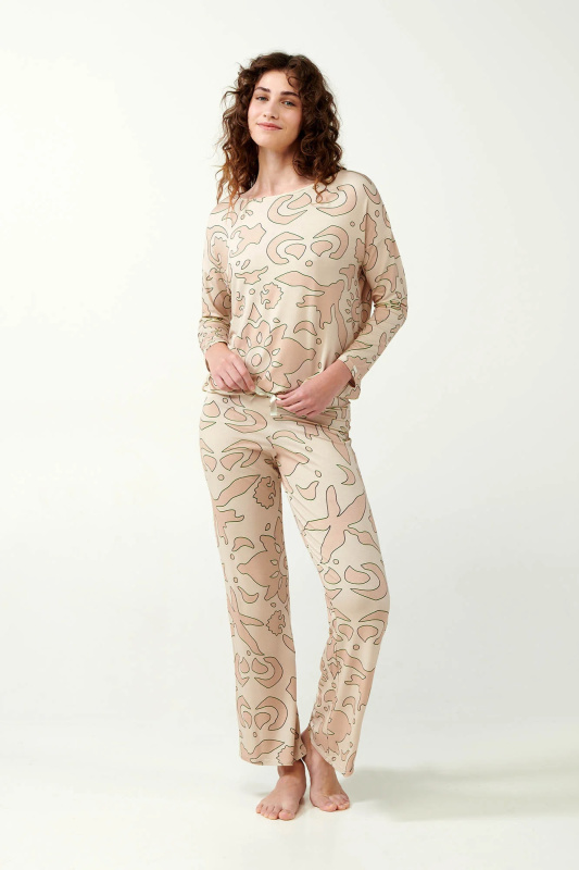 Vamp - Béžové dámské pyžamo s potiskem 21093 - Vamp beige xxl