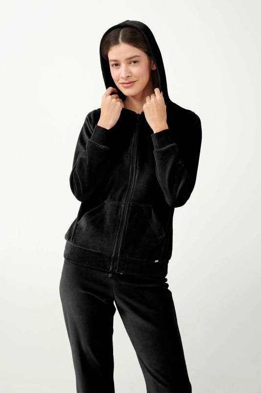 Vamp - Sametová tepláková souprava na zip s kapucí 21140 - Vamp black s