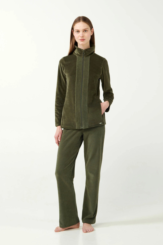 Vamp - Sametová tepláková souprava na zip 21141 - Vamp olive dusty M