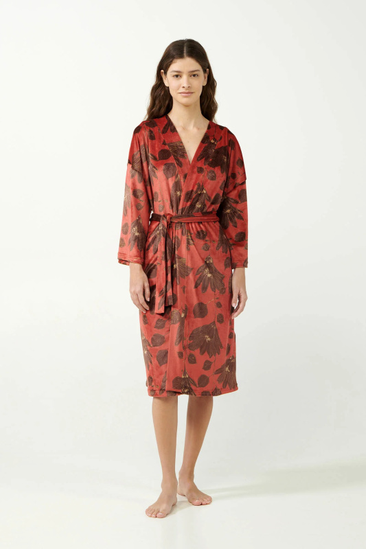 Vamp - Sametový župan s liliemi 21153 - Vamp red nova 3xl