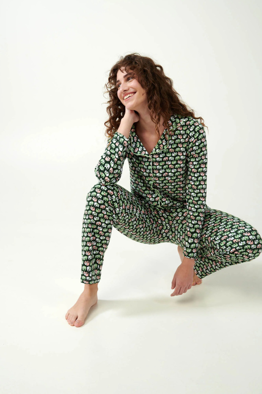 Vamp - Pyžamo s knoflíky a potiskem 21322 - Vamp green timber l