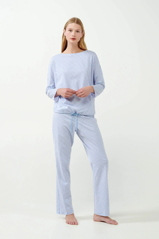 Vamp - Klasické pyžamo s geometrickým potiskem 21384 - Vamp blue bel air m