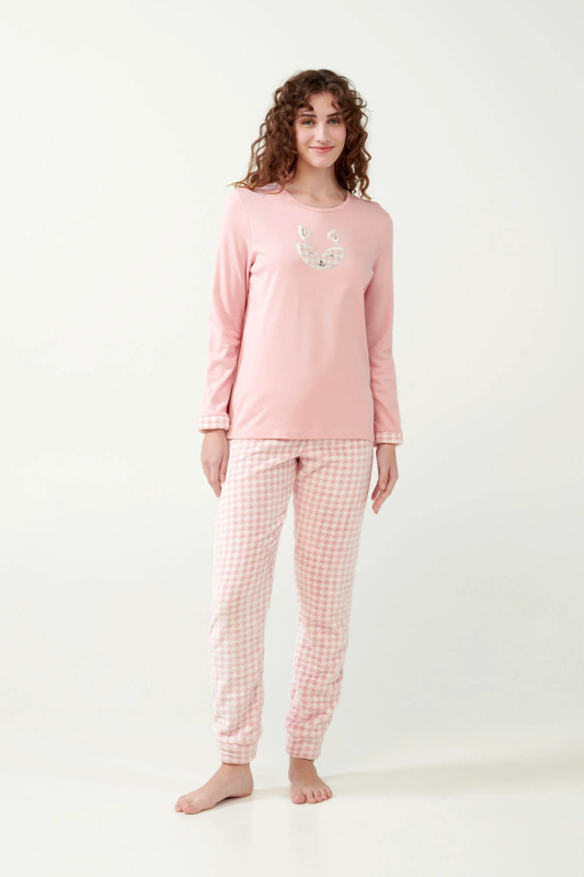 Vamp - Dámské hřejivé pyžamo s fleecem 21427 - Vamp pink peach xl