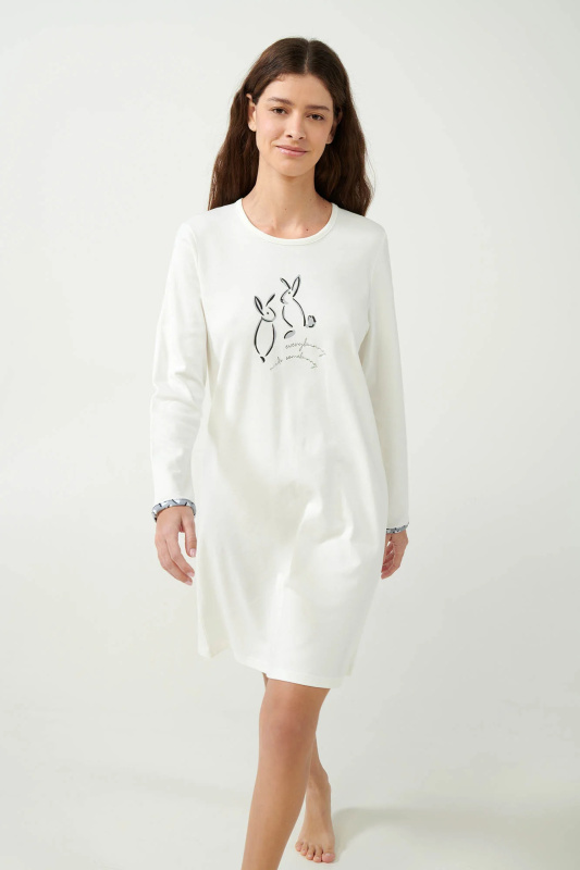 Vamp - Krémová noční košile s roztomilými zajíčky 21455 - Vamp cream s