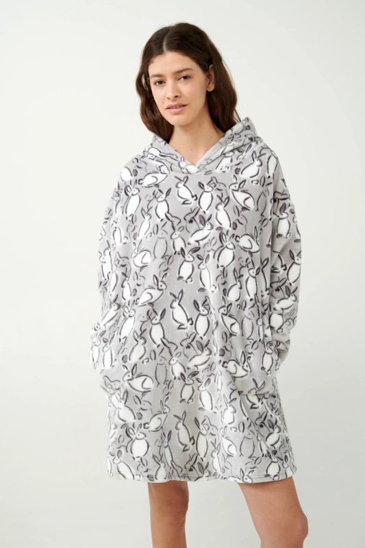 Vamp - Fleecová noční košile s potiskem králíčka 21463 - Vamp light gray m