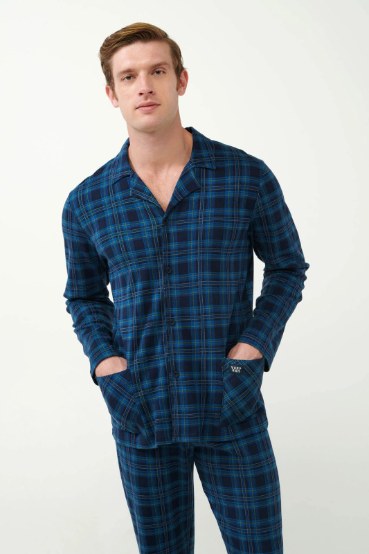 Vamp - Kárované pyžamo s knoflíky 21622 - Vamp blue m