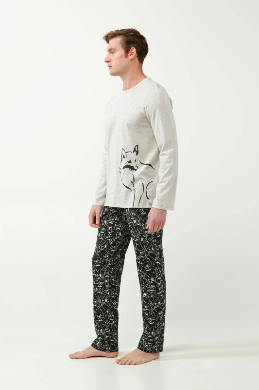 Vamp - Pánské pyžamo s potiskem 21640 - Vamp beige melange xxl