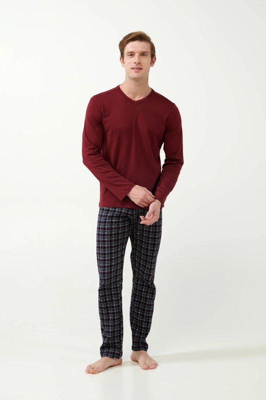 Vamp - Klasické pánské pyžamo 21663 - Vamp bordeaux 4xl