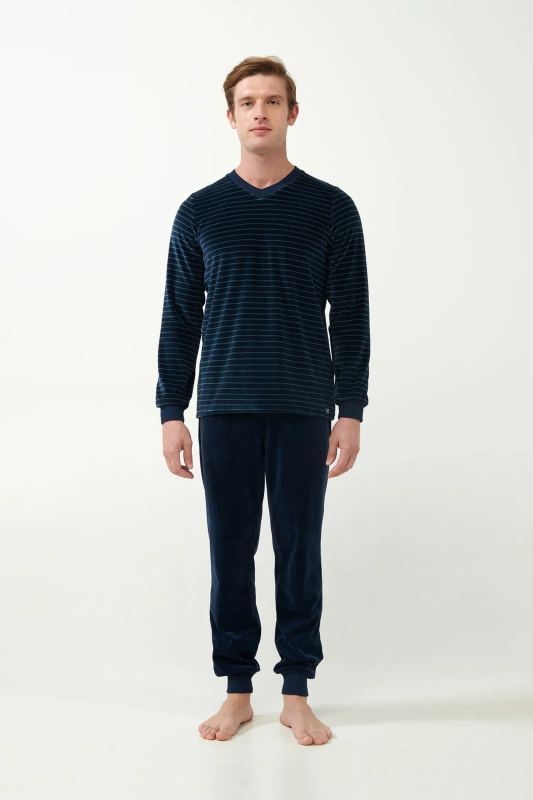 Vamp - Sametové pruhované pyžamo 21710 - Vamp blue eclipse m