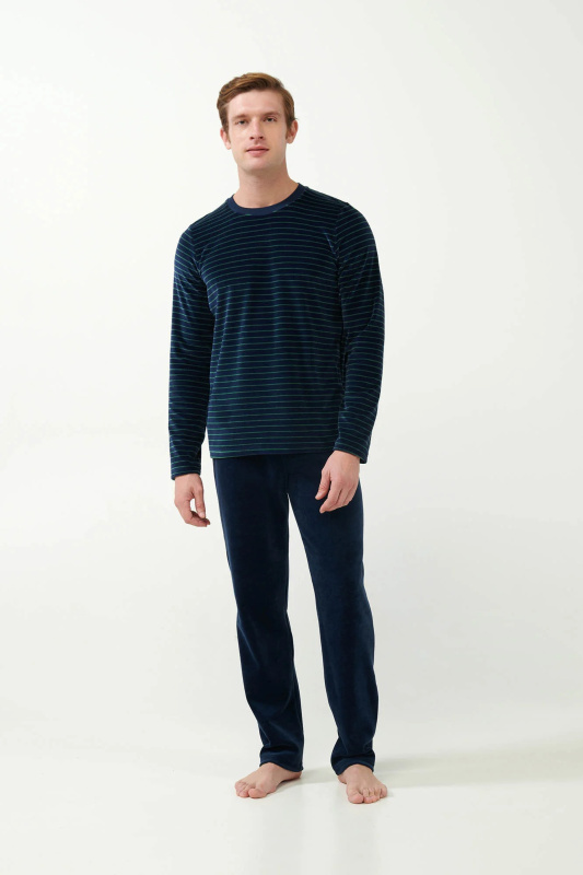 Vamp - Sametové pruhované pyžamo 21711 - Vamp blue eclipse L