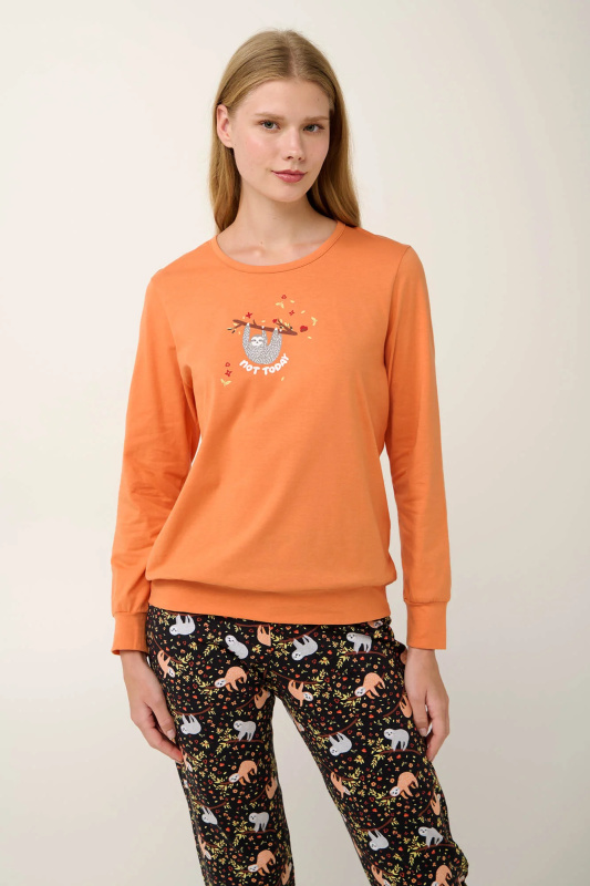 Vamp - Bavlněné dámské pyžamo s manžetami 21928 - Vamp coral gold M