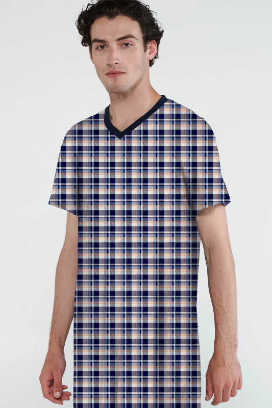 Vamp - Bavlněná kostkovaná pánská noční košile 20624 - Vamp blue oxford M