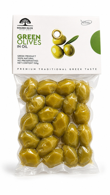 Golden Olive History zelené olivy s peckou v olivovém oleji vakuum 150 g