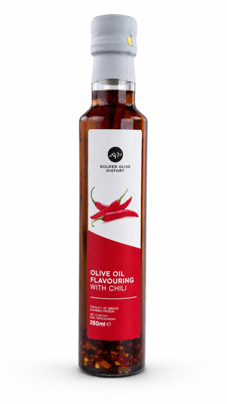 Golden Olive History Kréta ochucený extra panenský olivový olej s chilli 250 ml – sklo