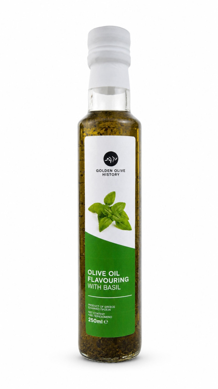 Golden Olive History Kréta ochucený extra panenský olivový olej s bazalkou 250 ml – sklo