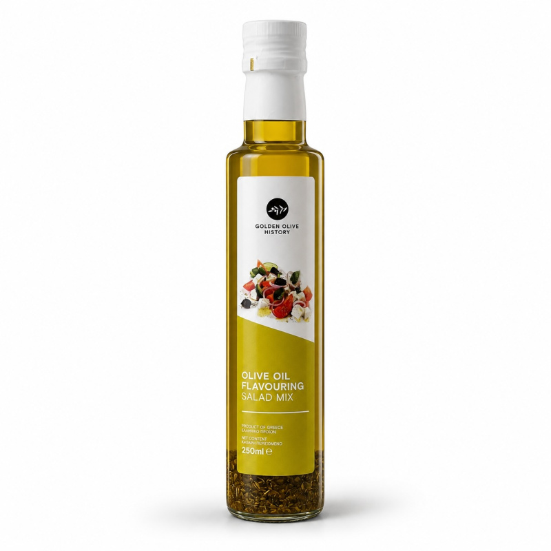 Golden Olive History Kréta ochucený extra panenský olivový olej Salad Mix 250 ml – sklo