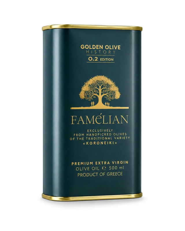 FAMELIAN Golden Olive History Kréta 0,2 extra panenský olivový olej 500 ml – plech