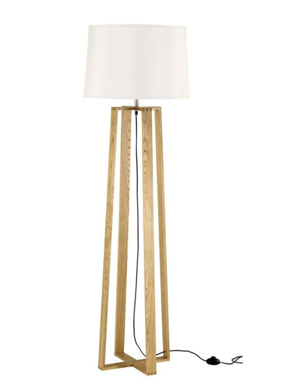 Nova Luce Stojací lampa ALMA přírodní Dřevo bílé stínidlo černý kabel E27 1x12W