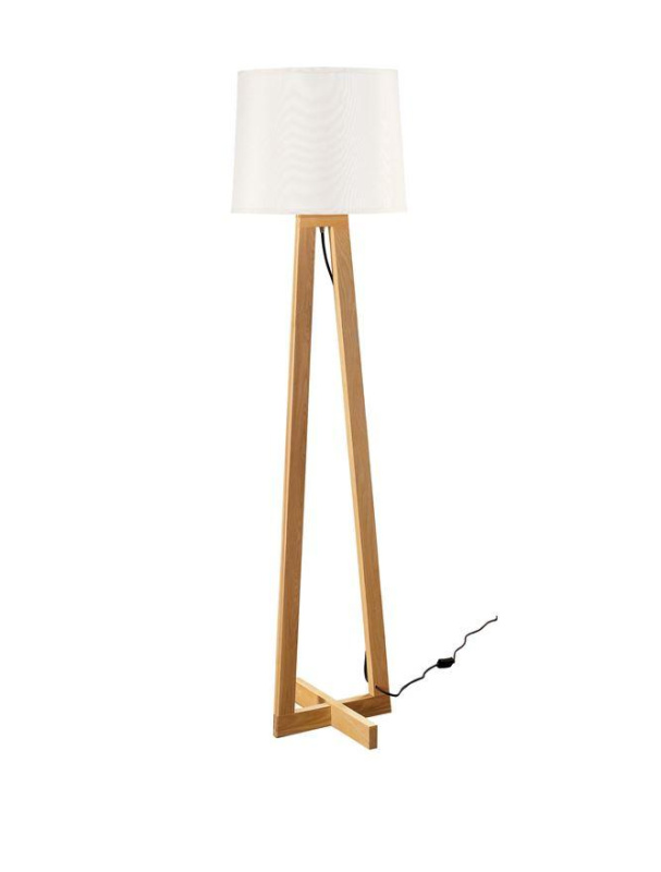 Nova Luce Stojací lampa ALMA přírodní Dřevo bílé stínidlo černý kabel E27 1x12W