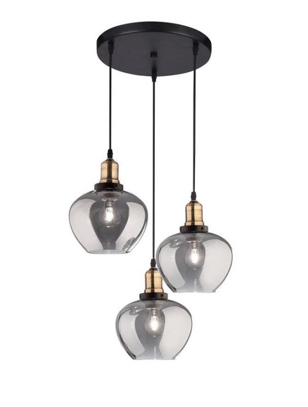 Nova Luce Závěsné svítidlo CEDRO kouřové sklo Bronz a černý kov E27 3x12W