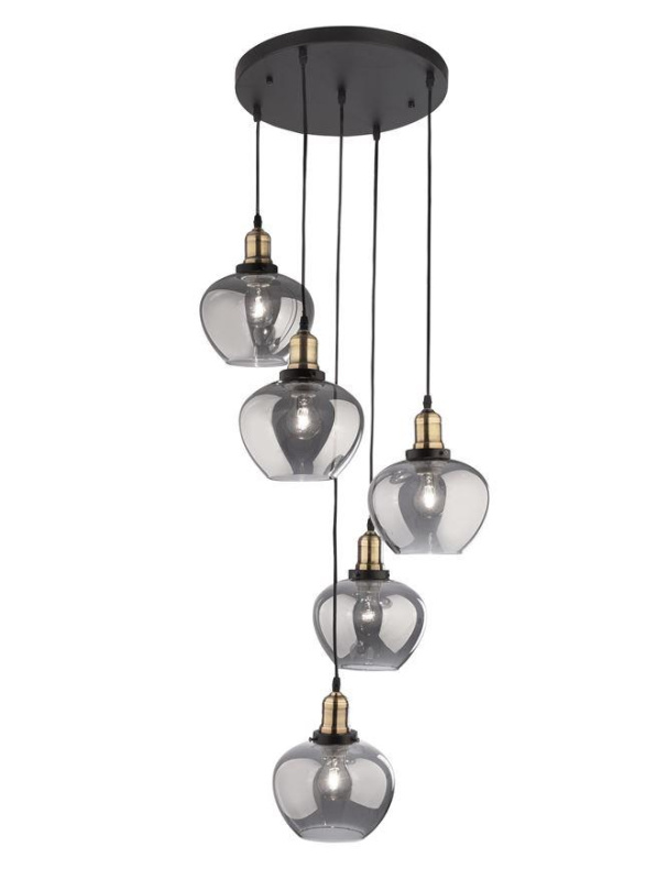 Nova Luce Závěsné svítidlo CEDRO kouřové sklo Bronz a černý kov E27 5x12W