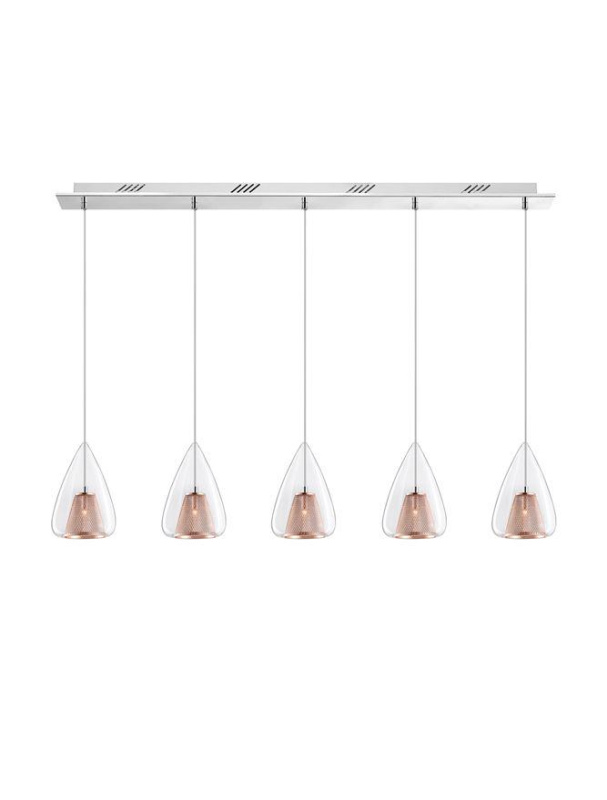 Nova Luce Závěsné svítidlo HUGO chromovaný hliník čiré sklo a růžový zlatý rám G9 5x5W