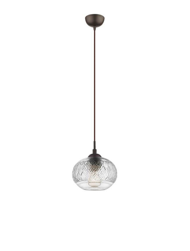 Nova Luce Závěsné svítidlo DEVON čiré sklo hnědá kovová základna hnědý kabel E14 1x5W