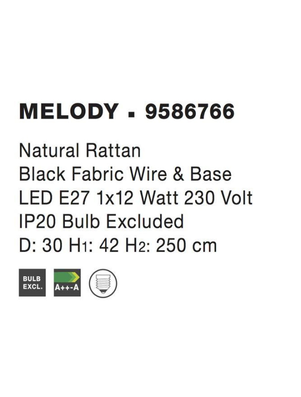 Nova Luce Závěsné svítidlo MELODY přírodní ratan, 30cm, E27 1x12W
