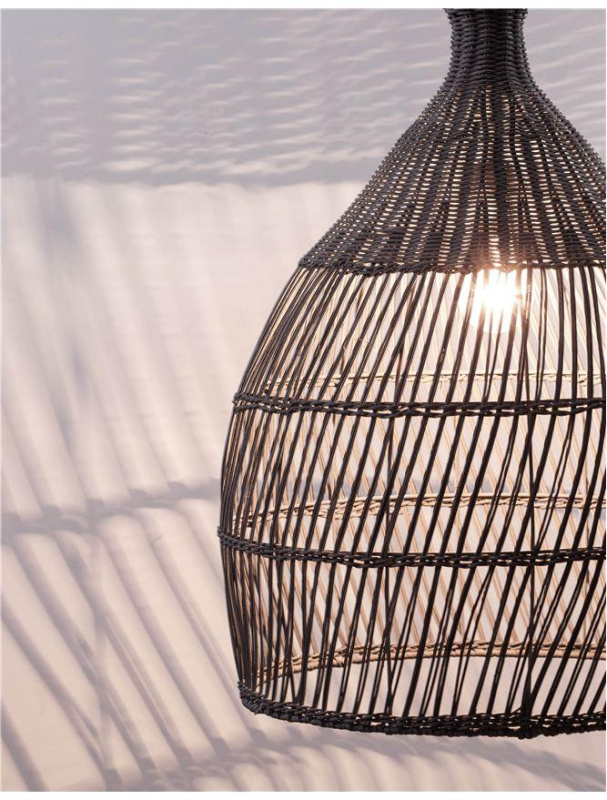 Nova Luce Závěsné svítidlo DESTIN železo a ratan, šedá barva E27 1x12W