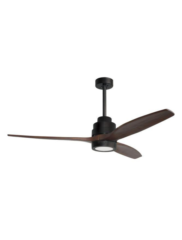 Nova Luce Stropní ventilátor se světlem SABAL tělo z oceli matná černá a sklo 3ABS dřevěné listy 12W 3000K