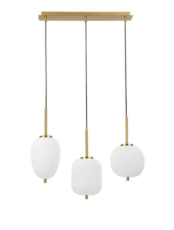 Nova Luce Závěsné svítidlo LATO opálové sklo antický mosazný kov černý kabel E14 3x5W