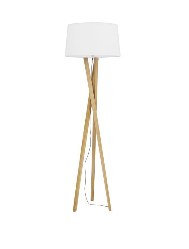 Nova Luce Stojací lampa SALINO stínidlo slonovinová bílá hnědý kabel přírodní dřevo E27 1x12W