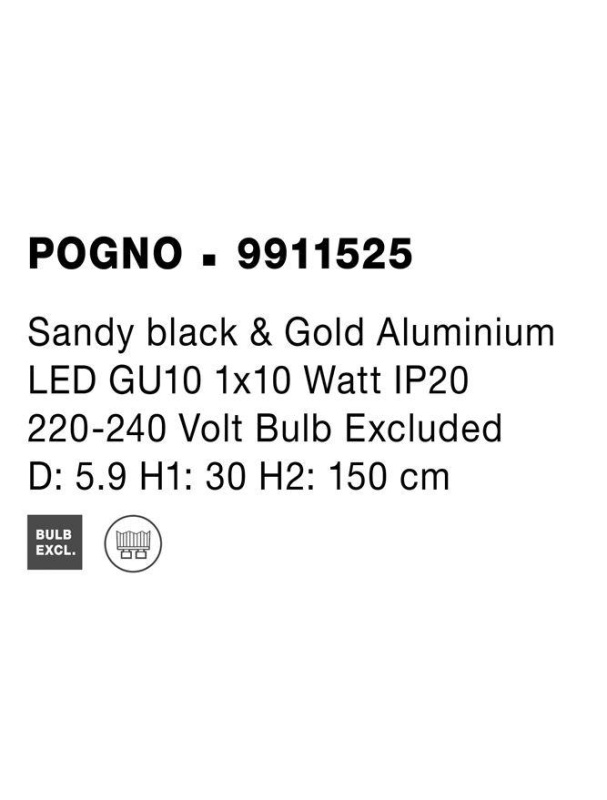 Nova Luce Závěsné svítidlo POGNO černá a zlatý hliník GU10 1x10W