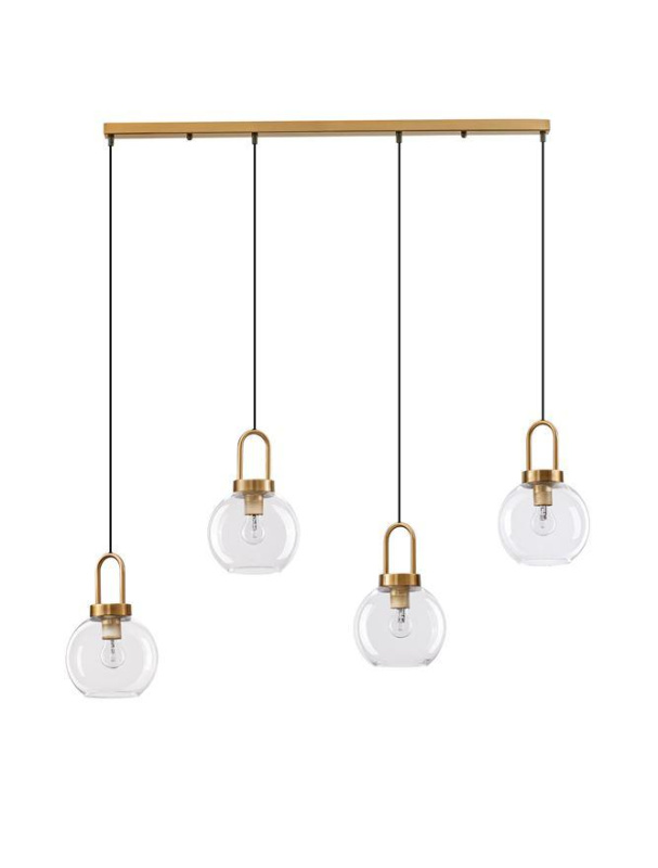 Nova Luce Závěsné svítidlo IRVINE čiré sklo černý kabel mosazný zlatý kov E27 4x12W