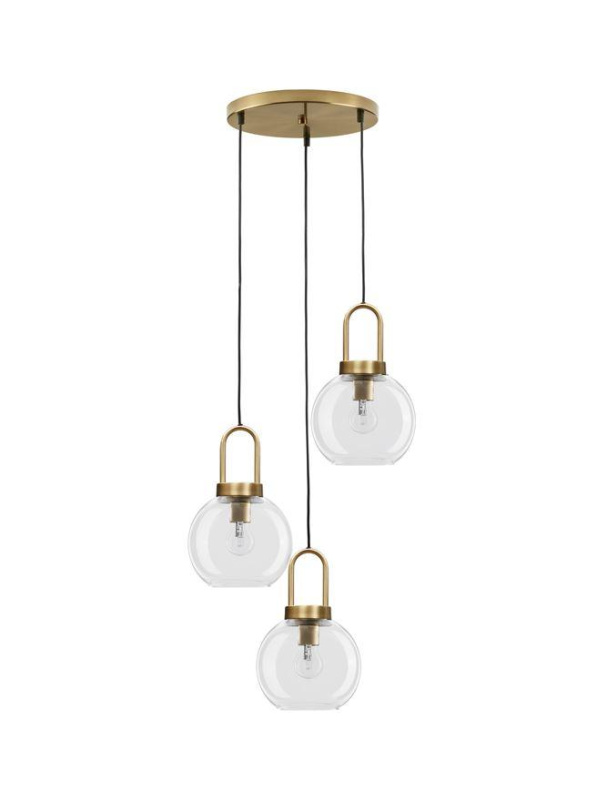 Nova Luce Závěsné svítidlo IRVINE čiré sklo černý kabel mosazný zlatý kov E27 3x12W
