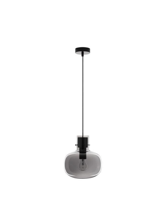 Nova Luce Závěsné svítidlo CINZIA kouřové sklo černý kabel černá kovová základna E27 1x12W