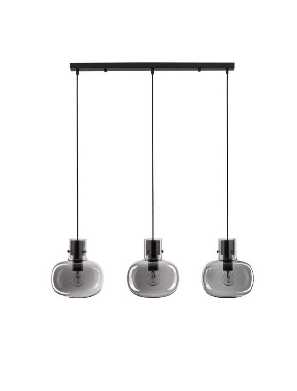 Nova Luce Závěsné svítidlo CINZIA kouřové sklo černý kabel černá kovová základna E27 3x12W