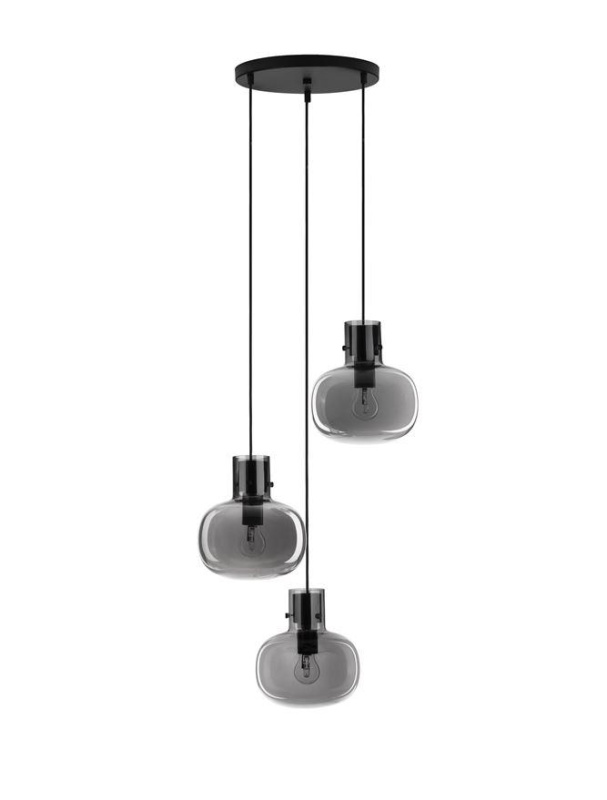 Nova Luce Závěsné svítidlo CINZIA kouřové sklo černý kabel černá kovová základna E27 3x12W