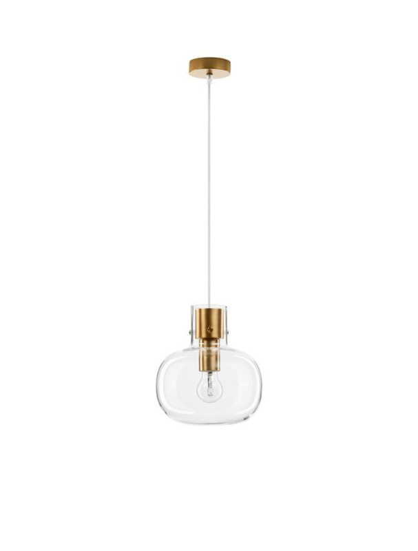 Nova Luce Závěsné svítidlo CINZIA čiré sklo bílá kabel mosazný zlatý kov E27 1x12W