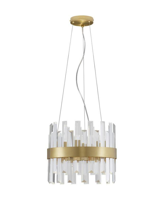 Nova Luce Závěsné svítidlo CROWN saténový zlatý kov čirý křišťál 35cm