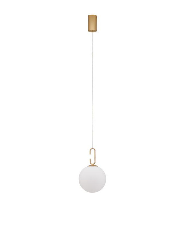 Nova Luce Závěsné svítidlo HOOK saténový zlatý kov a opálové bílé sklo LED 10.6W 3000K