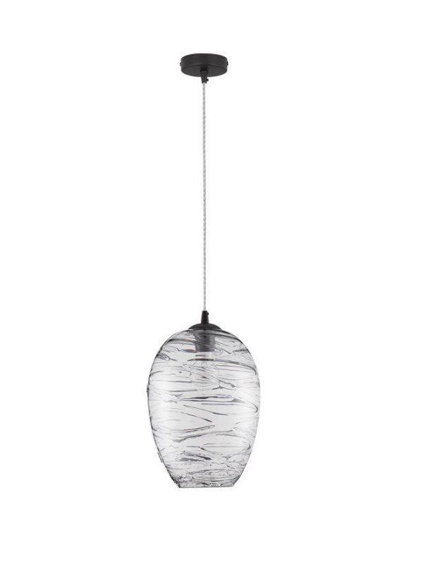 Nova Luce Závěsné svítidlo EVLEEN matný černý kov a světle šedé sklo E27 1x12W