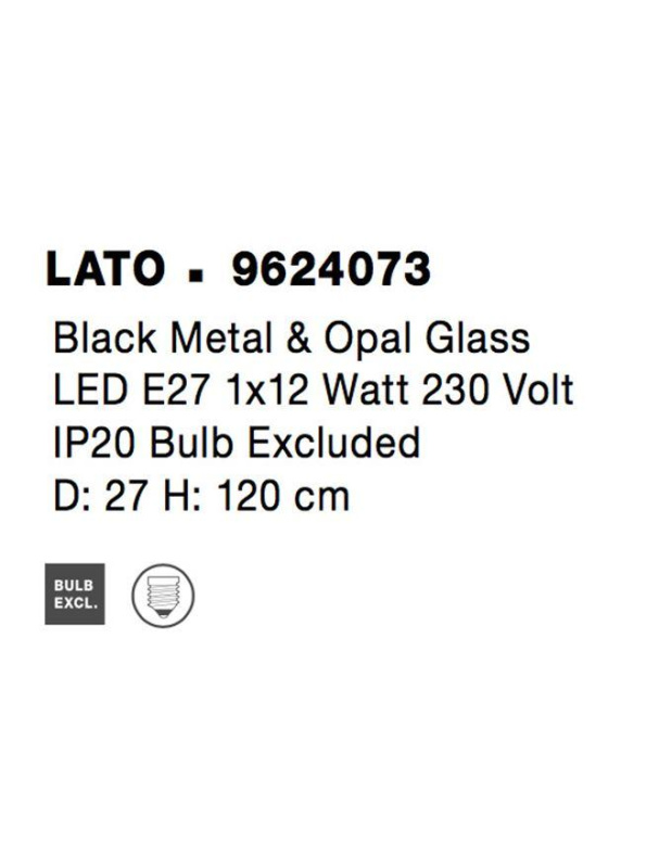 Nova Luce Závěsné svítidlo LATO černý kov a opálové sklo E27 1x12W
